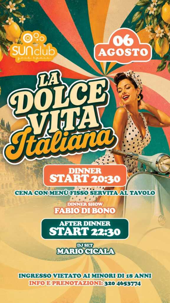 Locandina La Dolce Vita Italiana Sunclub